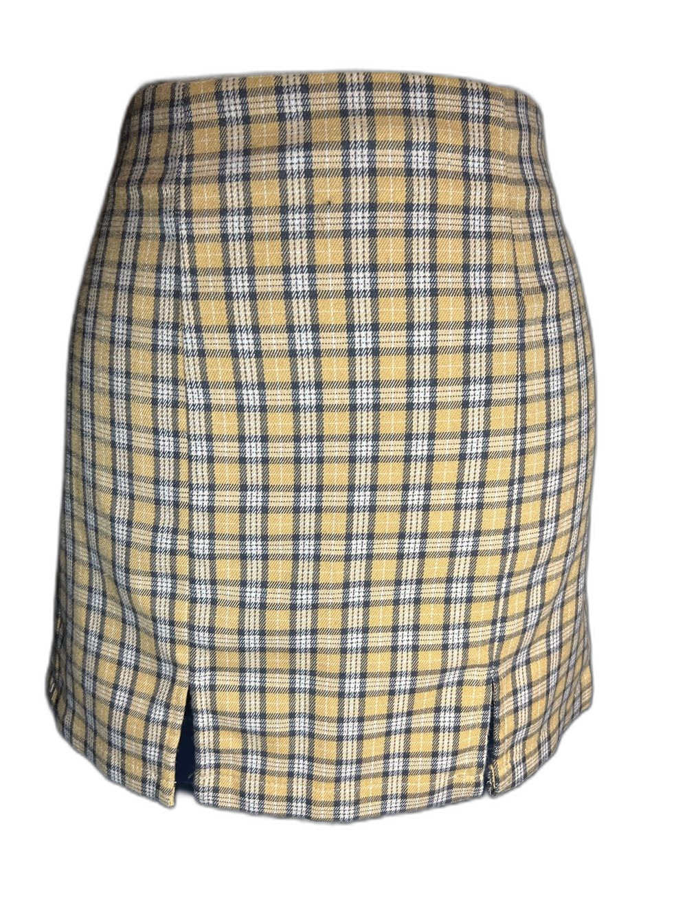 Aeropostale Yellow and Navy Plaid Mini Skirt Size S